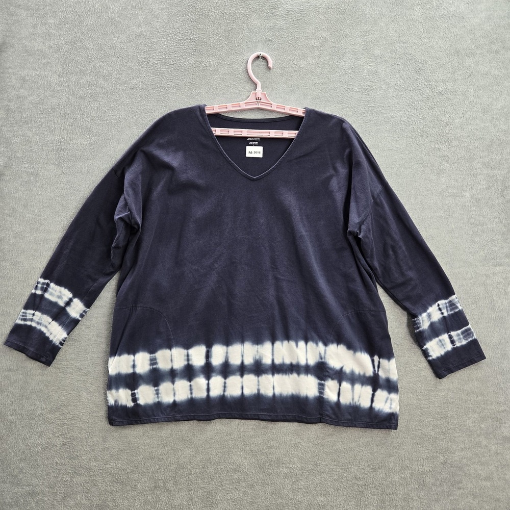 Pure Jill Women Shirt L Blue Tie Dye Relaxed V-Neck Pullover